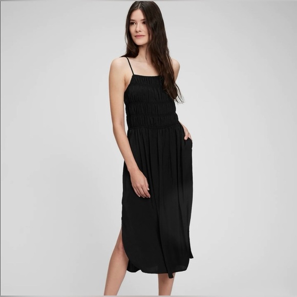 GAP Dresses & Skirts - GAP Black Silky Smocked Midi Halter Dress, Size XXL